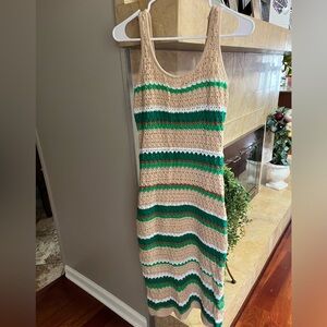 Striped Tan and Green Crochet Dress